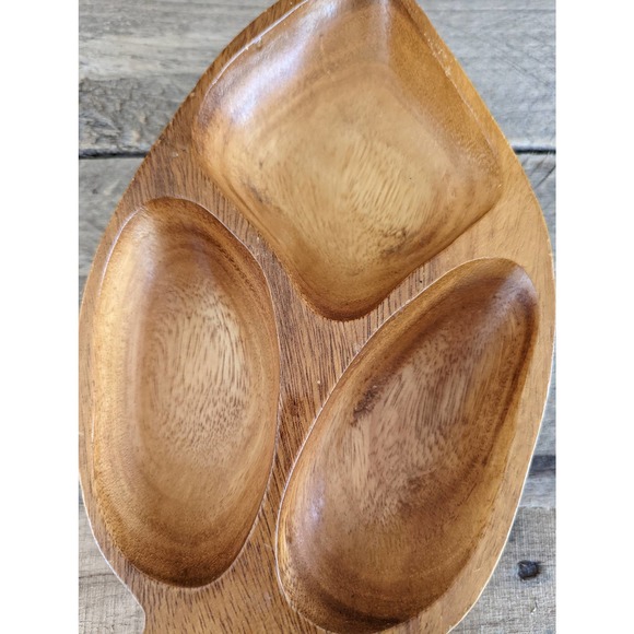 Vintage Monkey Pod Leaf Shaped Three Section Dish / Boho decor - Picture 3 of 10